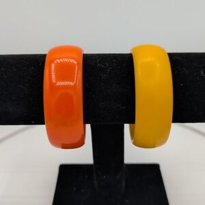 Vintage Orange And Yellow Tested Bakelite Bangle Bracelet Set Pumpkin